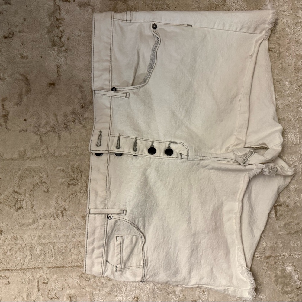 Women's White Jean Shorts with Button Accents